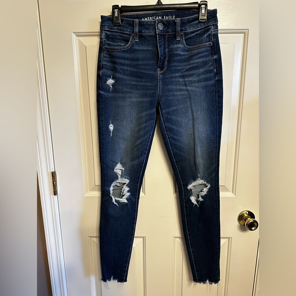 American Eagle High Rise Jegging Distressed Dark Wash Jeans - 4 Regular